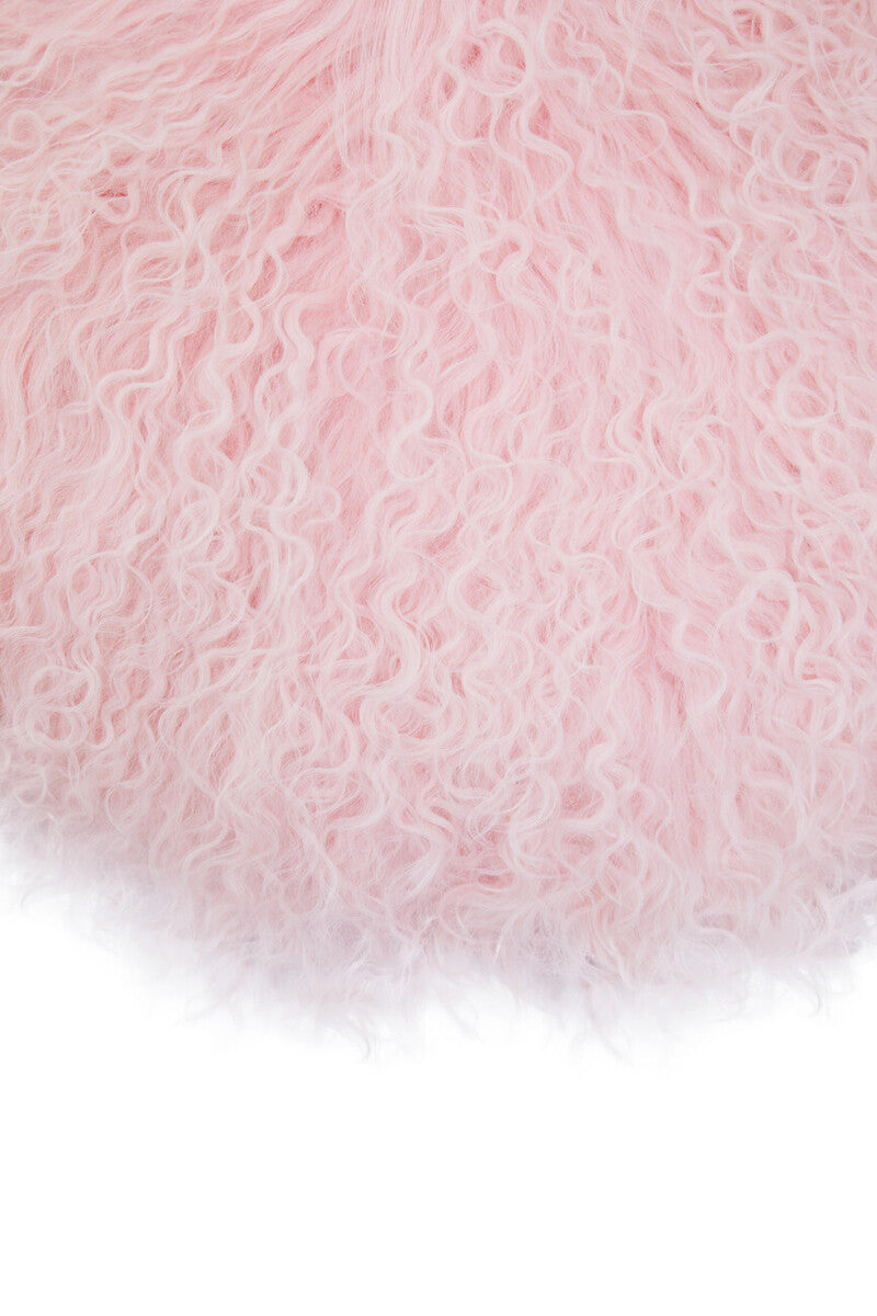 Orsina Bosie Pink Round Mongolian Lamb Fur Cushion – Luxury Decor