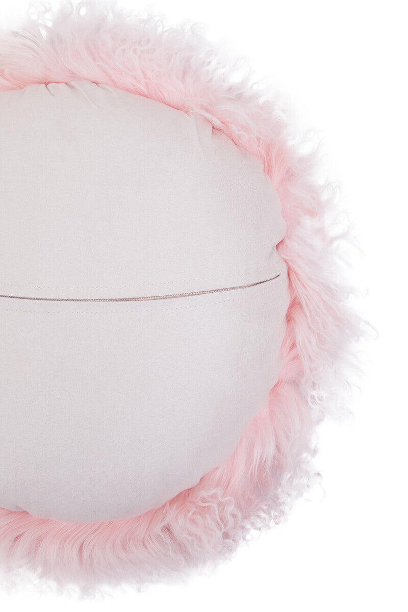 Orsina Bosie Pink Round Mongolian Lamb Fur Cushion – Luxury Decor