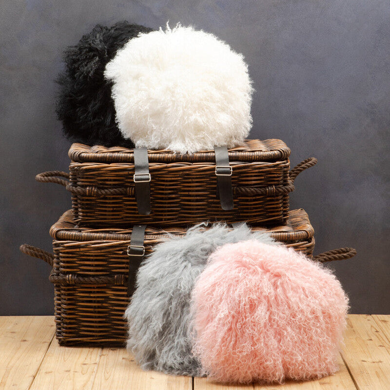 Orsina Bosie Grey Mongolian Lamb Fur Round Cushion – Luxury Decor