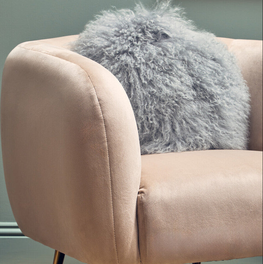 Orsina Bosie Grey Mongolian Lamb Fur Round Cushion – Luxury Decor