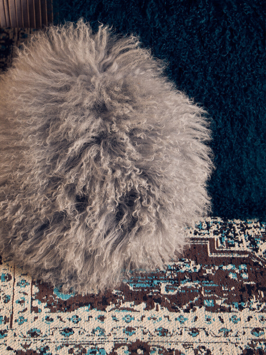 Orsina Bosie Grey Mongolian Lamb Fur Round Cushion – Luxury Decor
