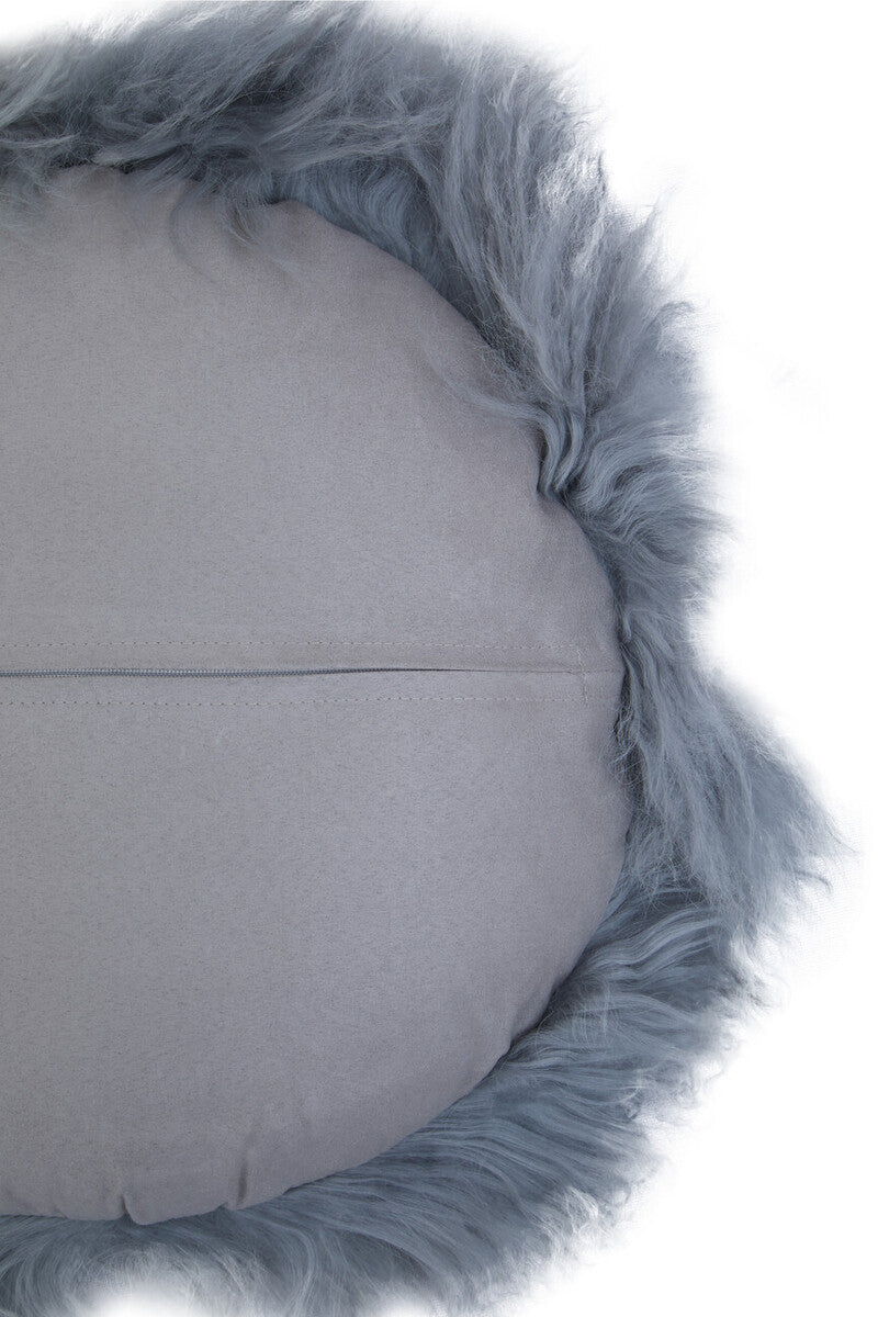 Orsina Bosie Grey Mongolian Lamb Fur Round Cushion – Luxury Decor