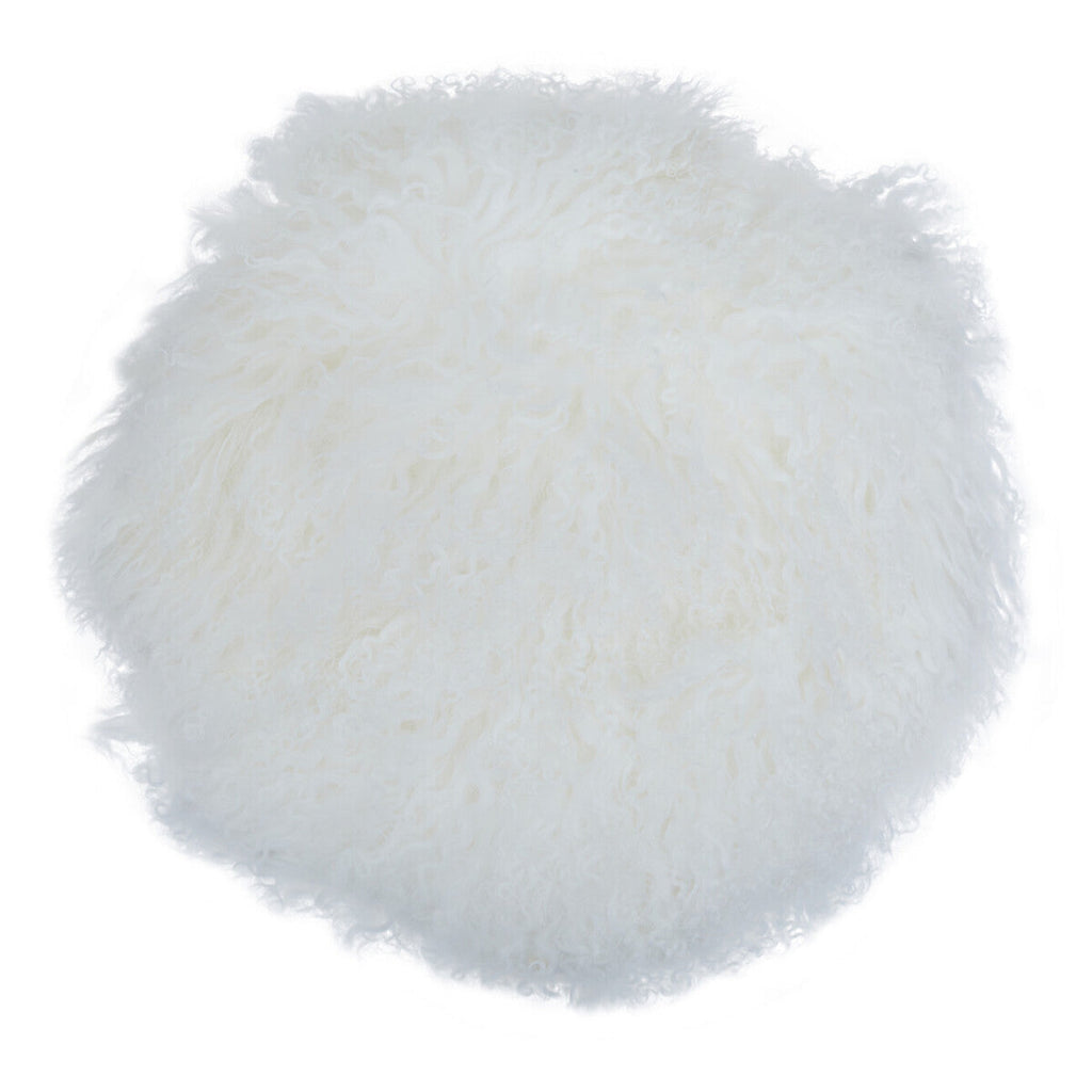 Orsina Bosie White Round Cushion – Real Mongolian Lamb Fur Pillow