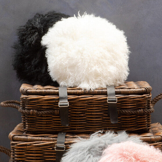Orsina Bosie White Round Cushion – Real Mongolian Lamb Fur Pillow