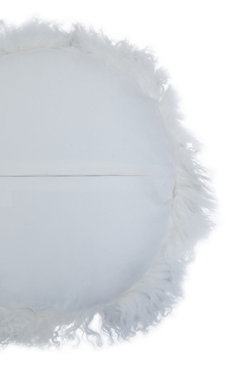 Orsina Bosie White Round Cushion – Real Mongolian Lamb Fur Pillow
