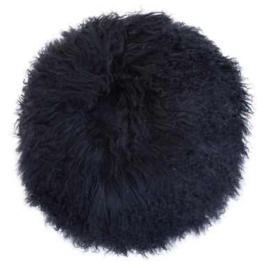 Orsina Bosie Real Mongolian Lamb Fur Round Cushion - Black Luxury Decor
