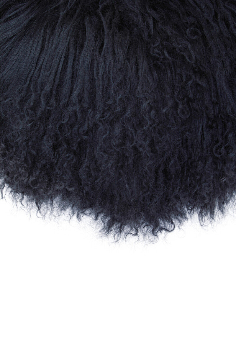 Orsina Bosie Real Mongolian Lamb Fur Round Cushion - Black Luxury Decor