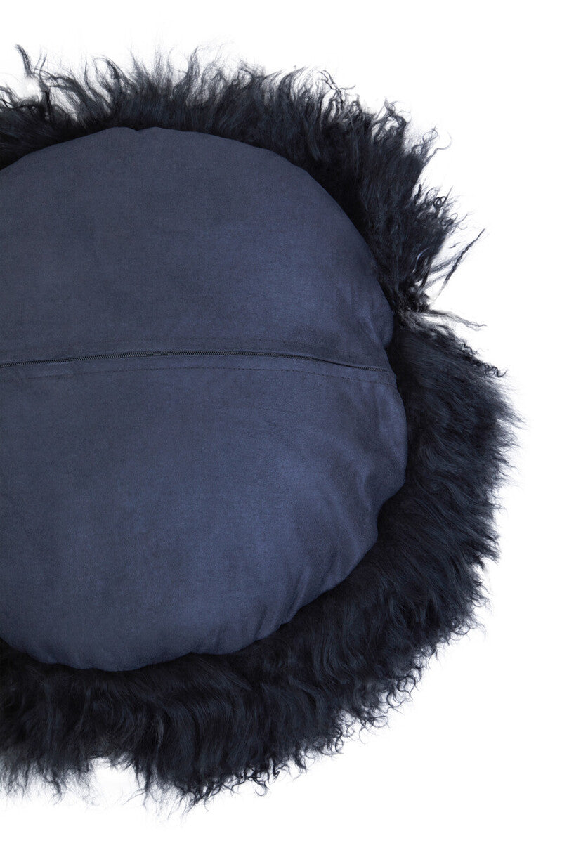 Orsina Bosie Real Mongolian Lamb Fur Round Cushion - Black Luxury Decor