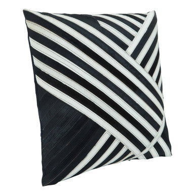 Orsina Bosie Safira Black and White Hair on Leather Striped Cushion
