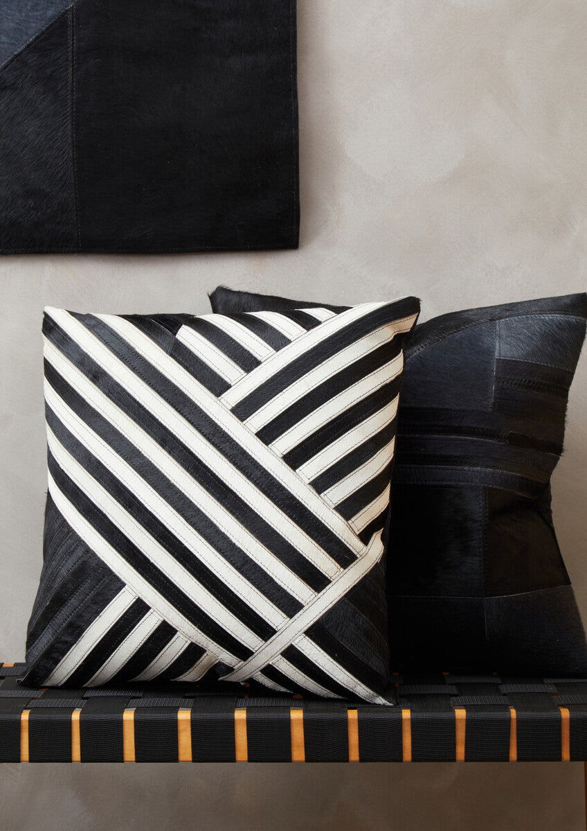 Orsina Bosie Safira Black and White Hair on Leather Striped Cushion