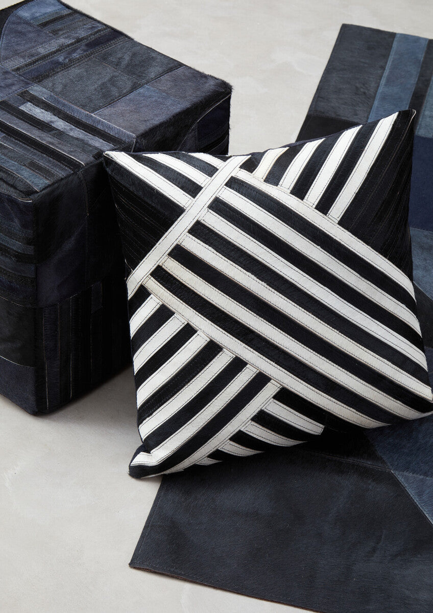Orsina Bosie Safira Black and White Hair on Leather Striped Cushion