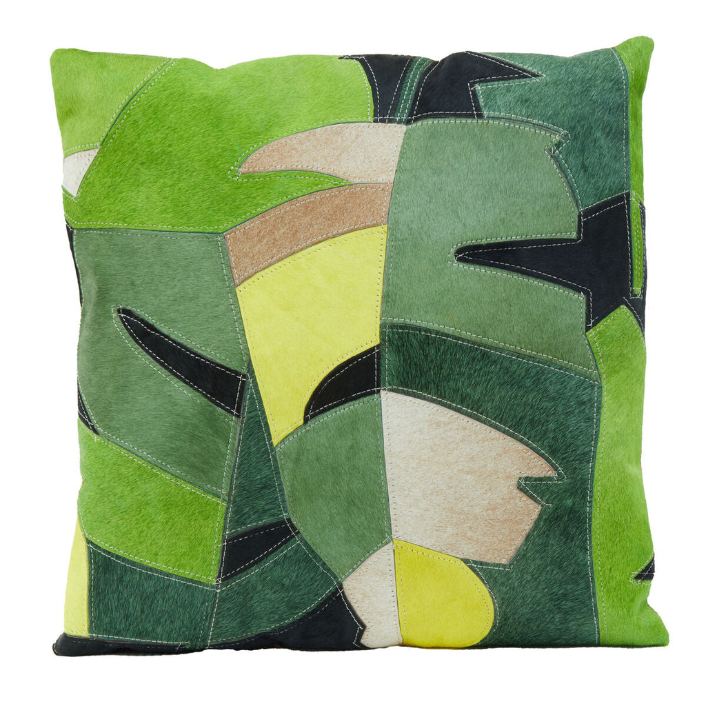 Orsina Bosie Safira Botanical Hair on Leather Cushion - Green
