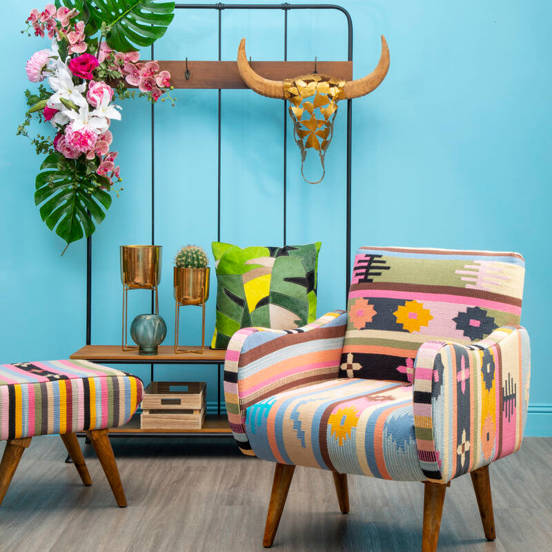 Orsina Bosie Safira Botanical Hair on Leather Cushion - Green