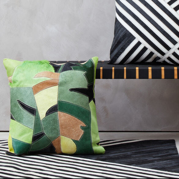 Orsina Bosie Safira Botanical Hair on Leather Cushion - Green