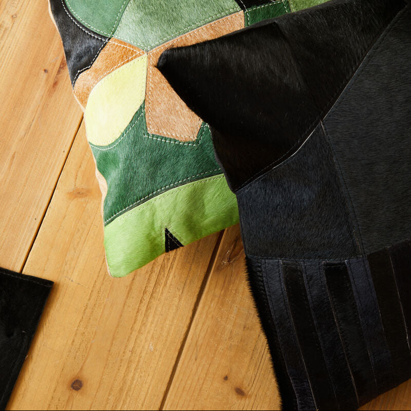 Orsina Bosie Safira Black and Grey Hair on Leather Cushion – Patchwork