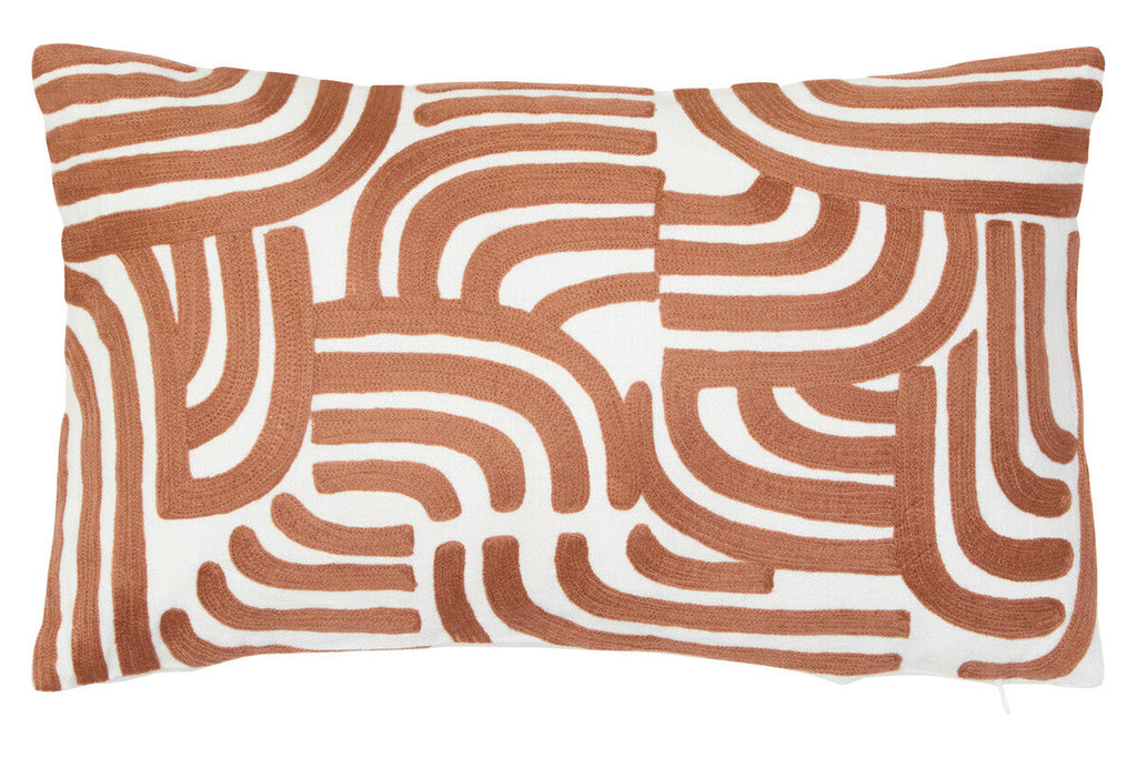 Orsina Embroidered Cotton Cushion – Natural and Terracotta Square Pillow