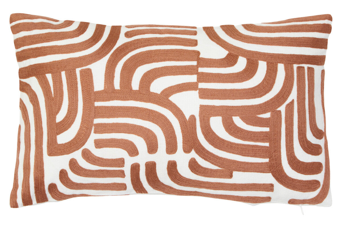 Orsina Embroidered Cotton Cushion – Natural and Terracotta Square Pillow