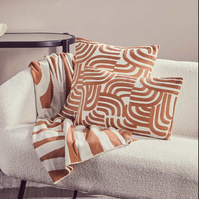 Orsina Embroidered Cotton Cushion – Natural and Terracotta Square Pillow