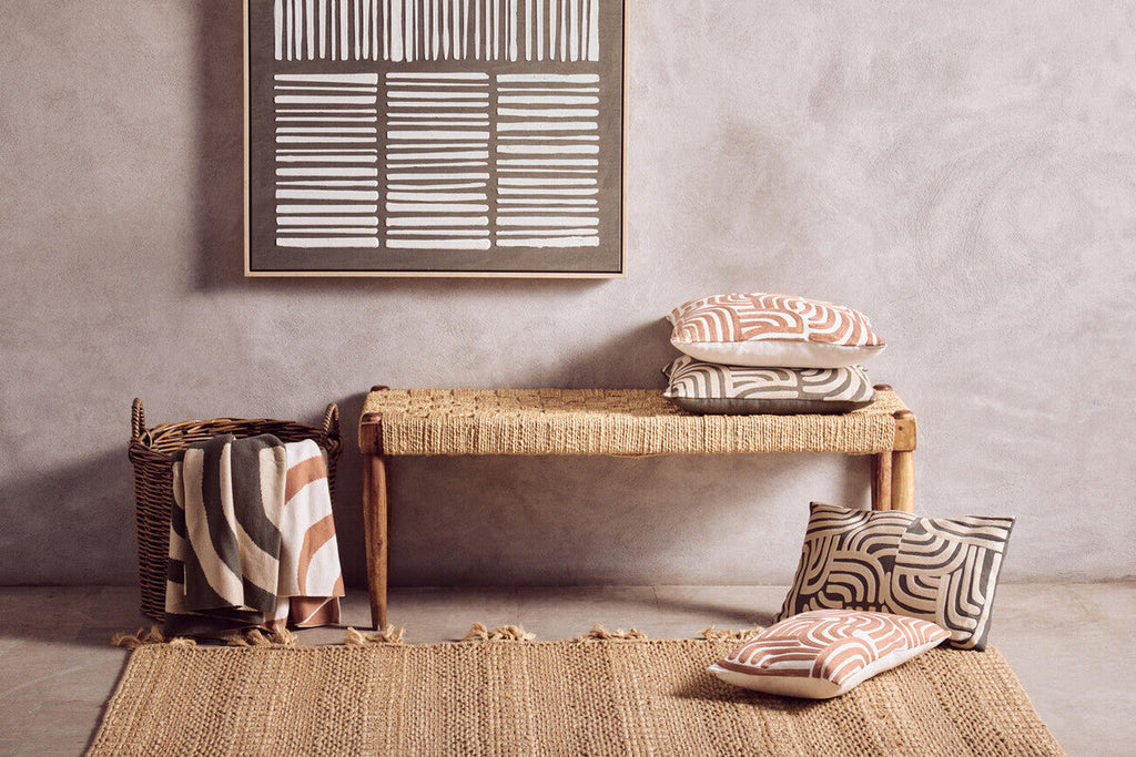 Orsina Embroidered Cotton Cushion – Natural and Terracotta Square Pillow