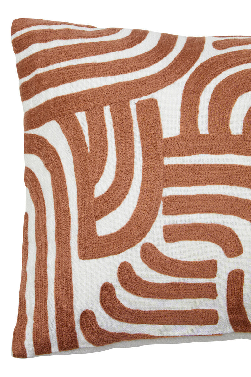 Orsina Embroidered Cotton Cushion – Natural and Terracotta Square Pillow