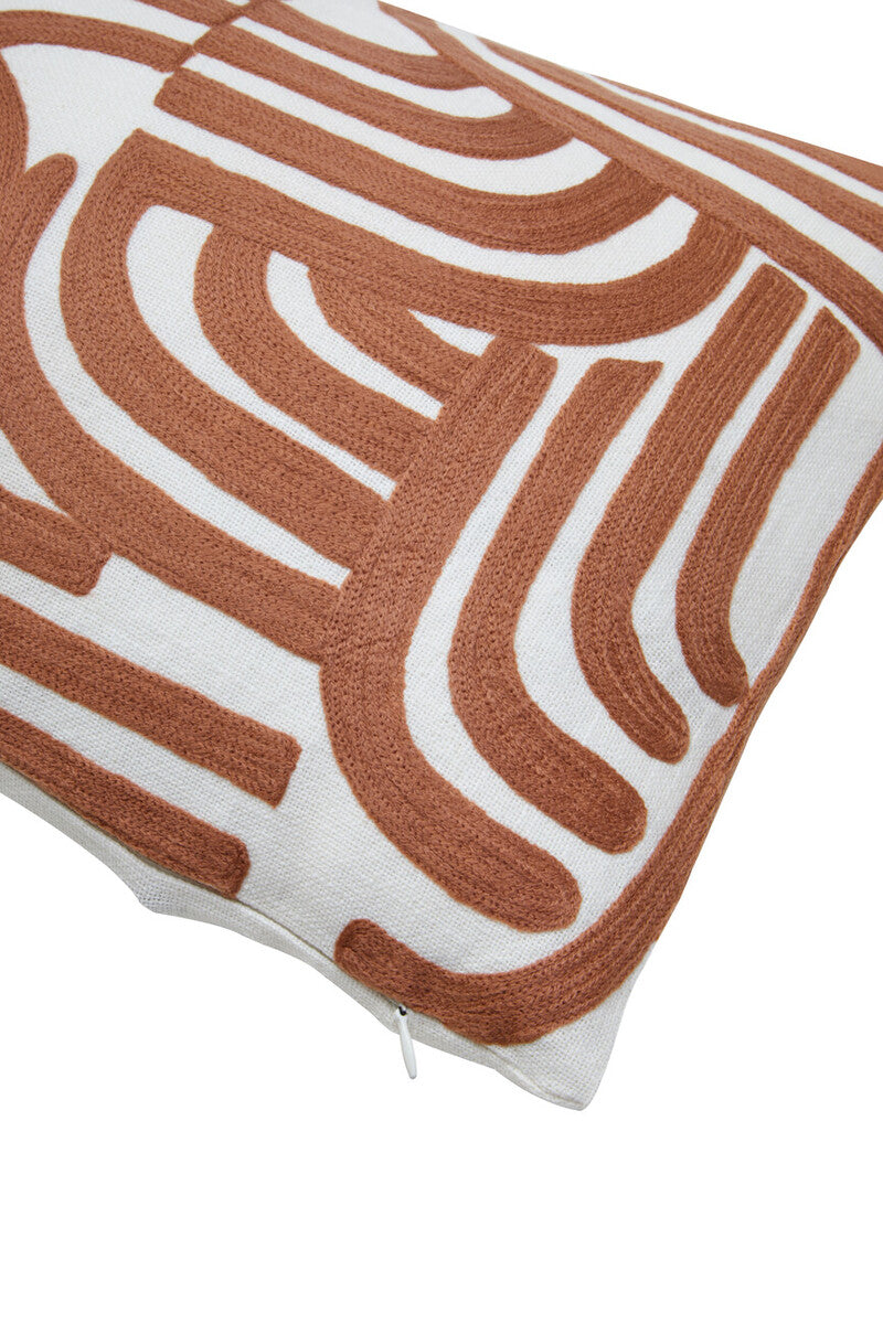 Orsina Embroidered Cotton Cushion – Natural and Terracotta Square Pillow
