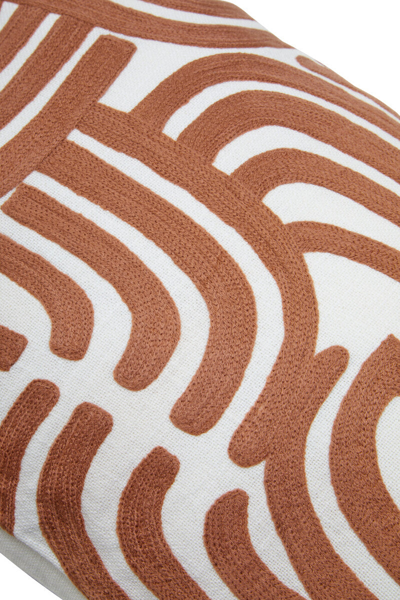 Orsina Embroidered Cotton Cushion – Natural and Terracotta Square Pillow