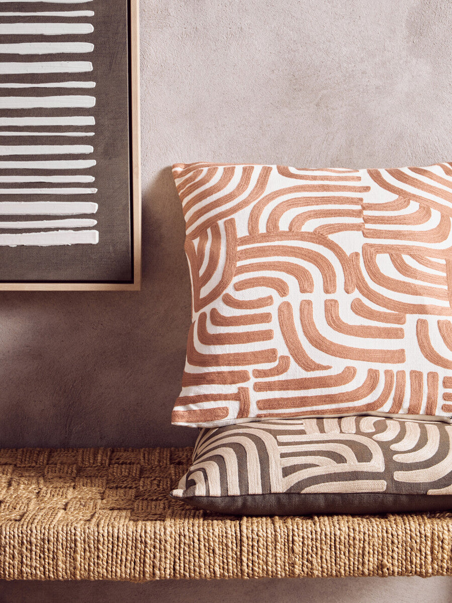 Orsina Bosie Ozella Embroidered Cotton Square Cushion - Terracotta