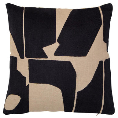 Orsina Bosie Ozella Square Cushion – Black and Natural Embroidered Cotton