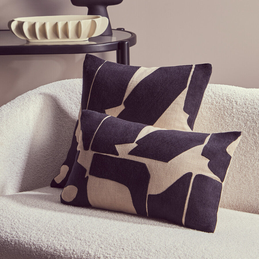 Orsina Bosie Ozella Square Cushion – Black and Natural Embroidered Cotton