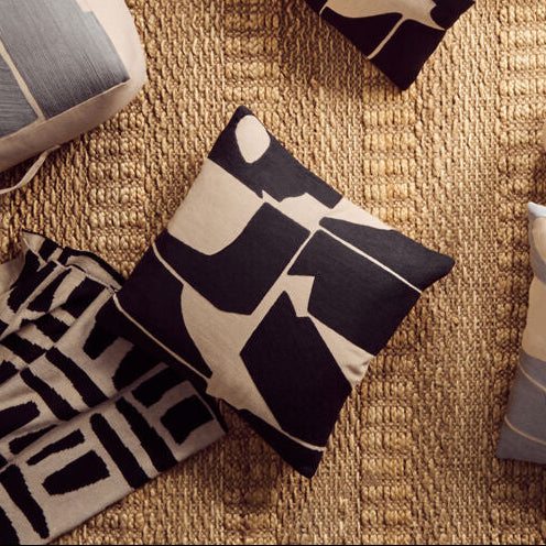 Orsina Bosie Ozella Square Cushion – Black and Natural Embroidered Cotton