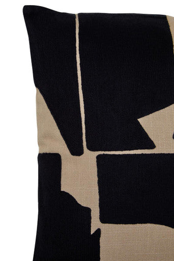Orsina Bosie Ozella Square Cushion – Black and Natural Embroidered Cotton