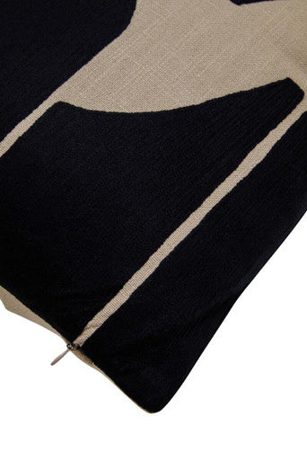 Orsina Bosie Ozella Square Cushion – Black and Natural Embroidered Cotton