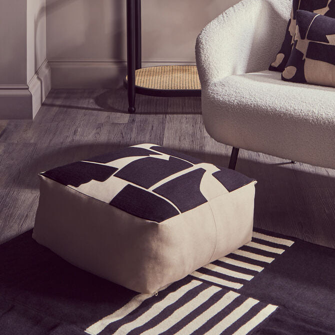 Orsina Bosie Ozella Square Floor Cushion – Natural & Black Cotton