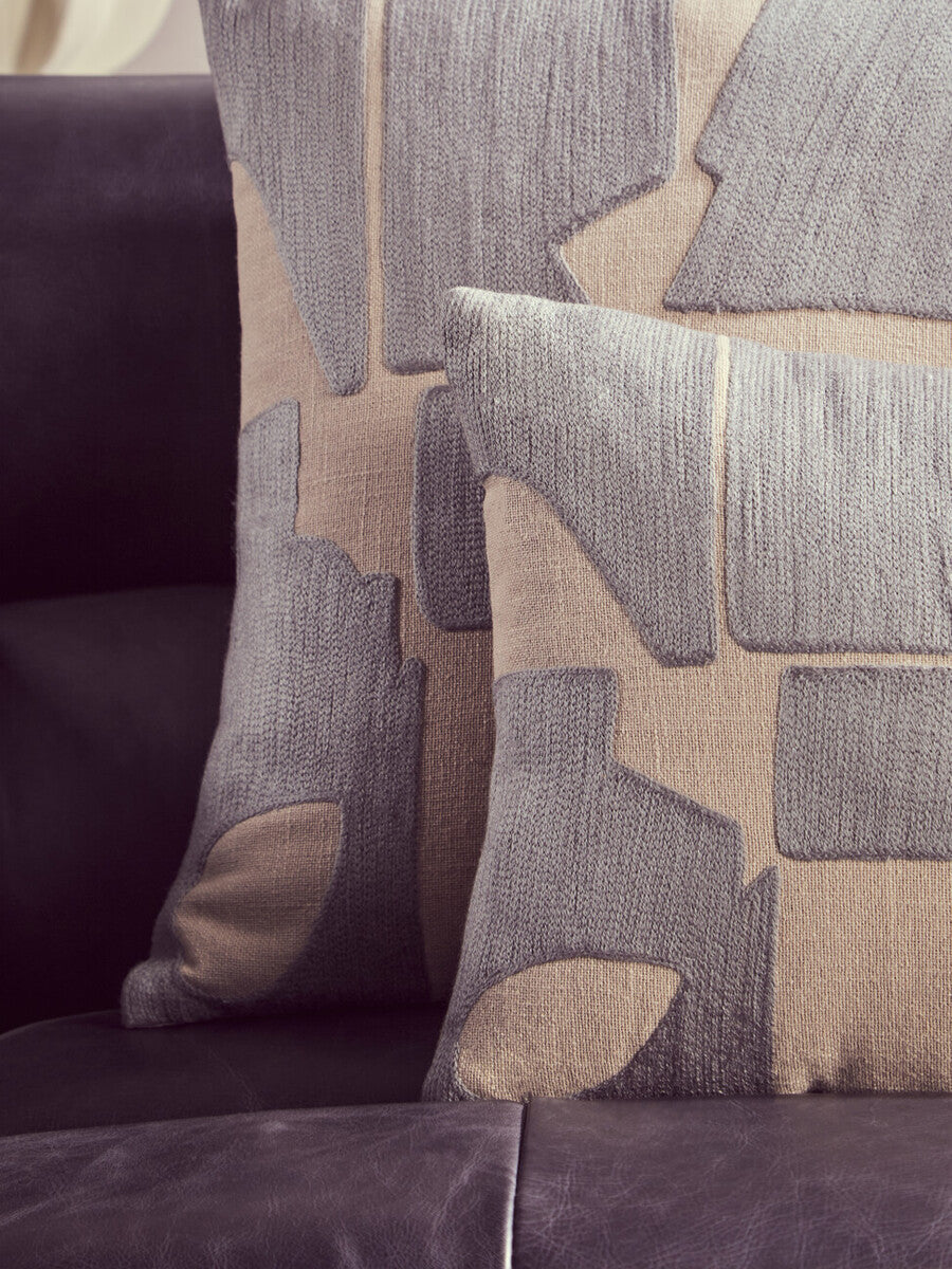 Orsina Bosie Ozella Natural and Grey Embroidered Cotton Cushion