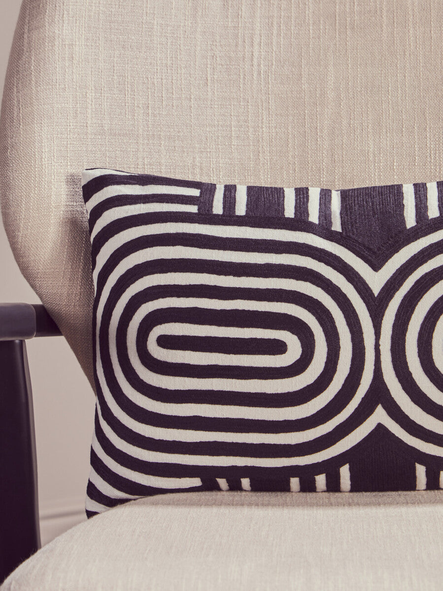 Orsina Bosie Ozella Black and White Embroidered Cotton Cushion