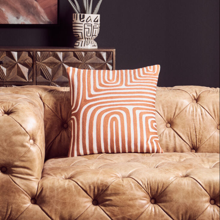 Orsina Bosie Ozella Rust and White Embroidered Cotton Cushion