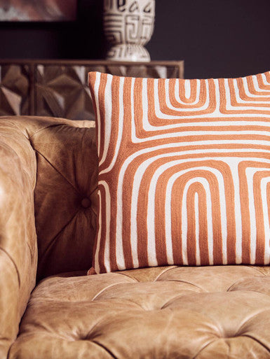 Orsina Bosie Ozella Rust and White Embroidered Cotton Cushion