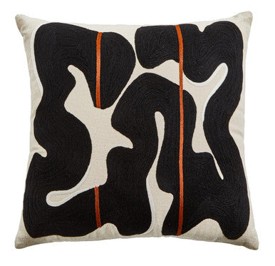 Orsina Bosie Ozella Embroidered Cotton Cushion | Black and Beige