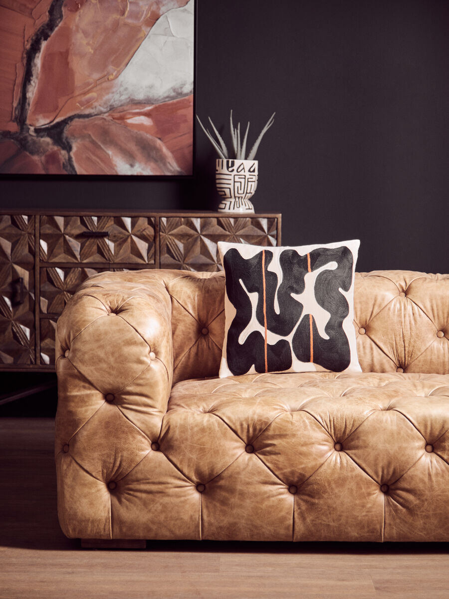 Orsina Bosie Ozella Embroidered Cotton Cushion | Black and Beige