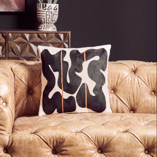 Orsina Bosie Ozella Embroidered Cotton Cushion | Black and Beige