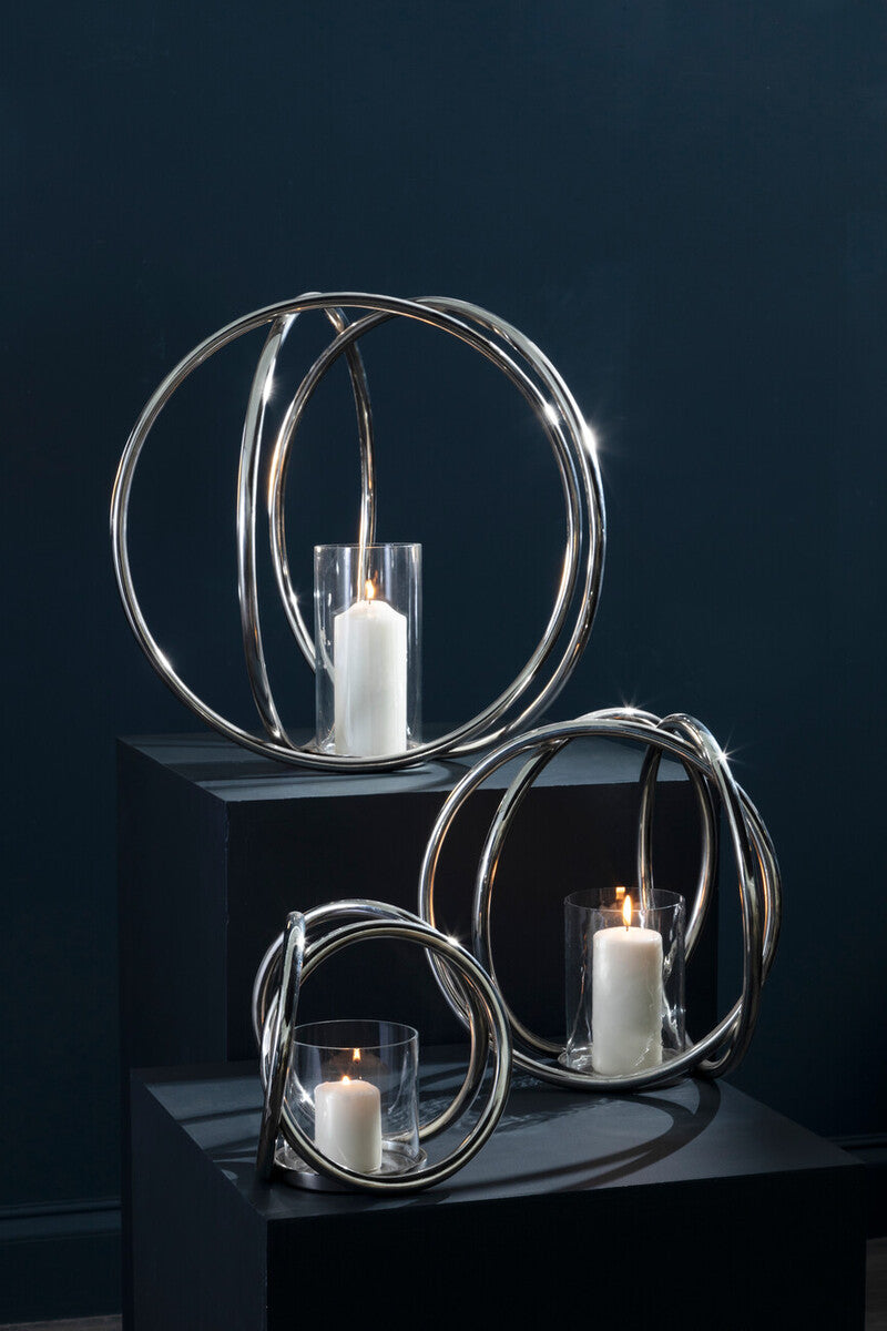 Orsina Aura Large Silver Pillar Candle Holder – Hand-Cast Aluminium