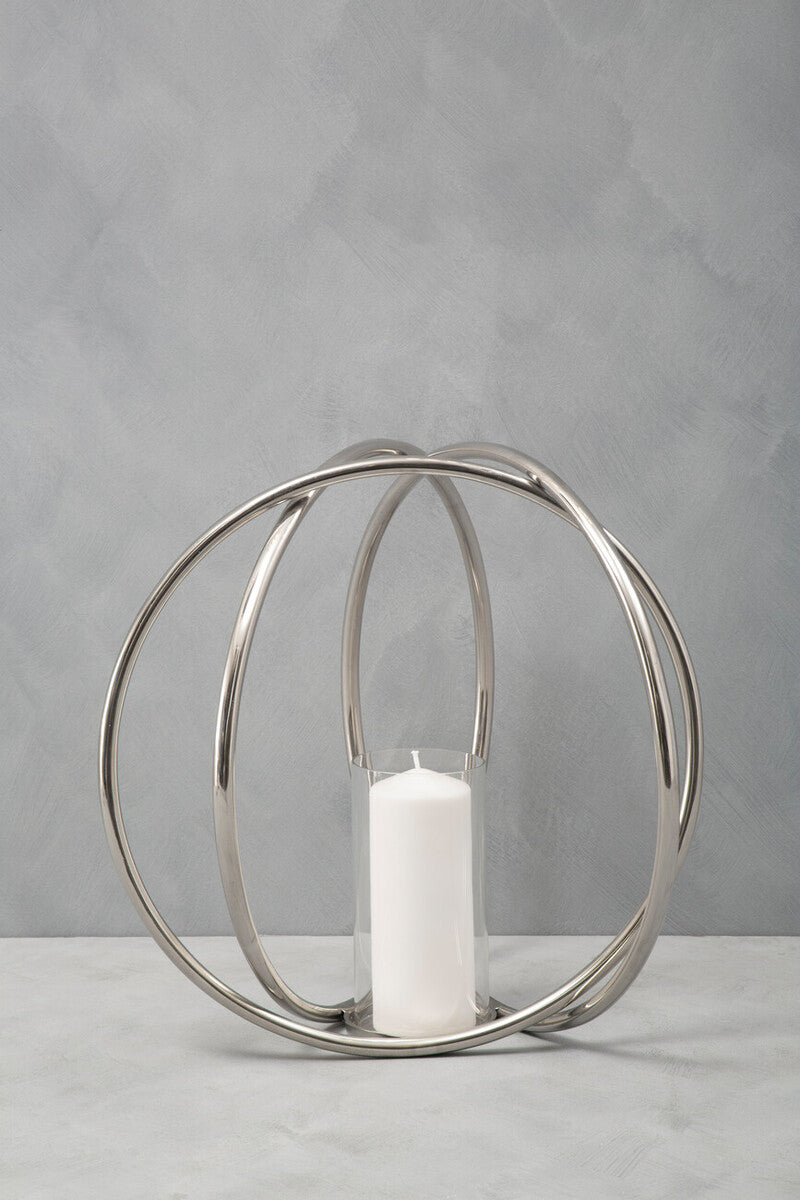 Orsina Aura Large Silver Pillar Candle Holder – Hand-Cast Aluminium