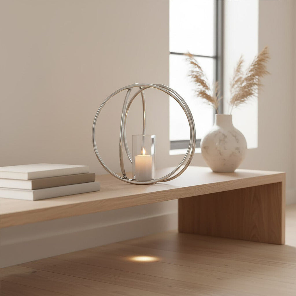 Orsina Aura Large Silver Pillar Candle Holder – Hand-Cast Aluminium