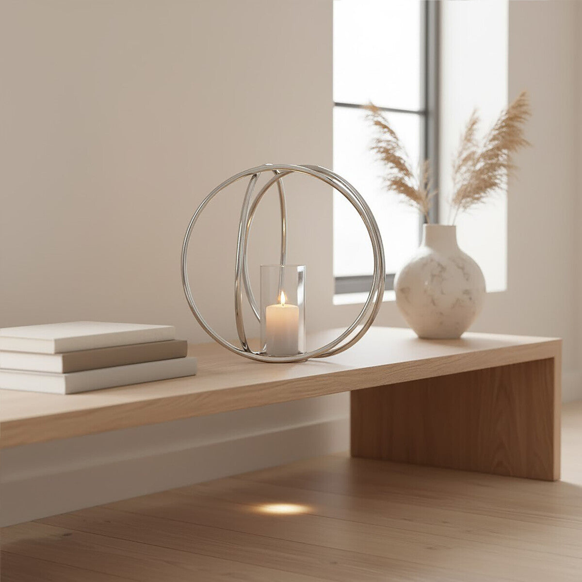 Orsina Aura Large Silver Pillar Candle Holder – Hand-Cast Aluminium