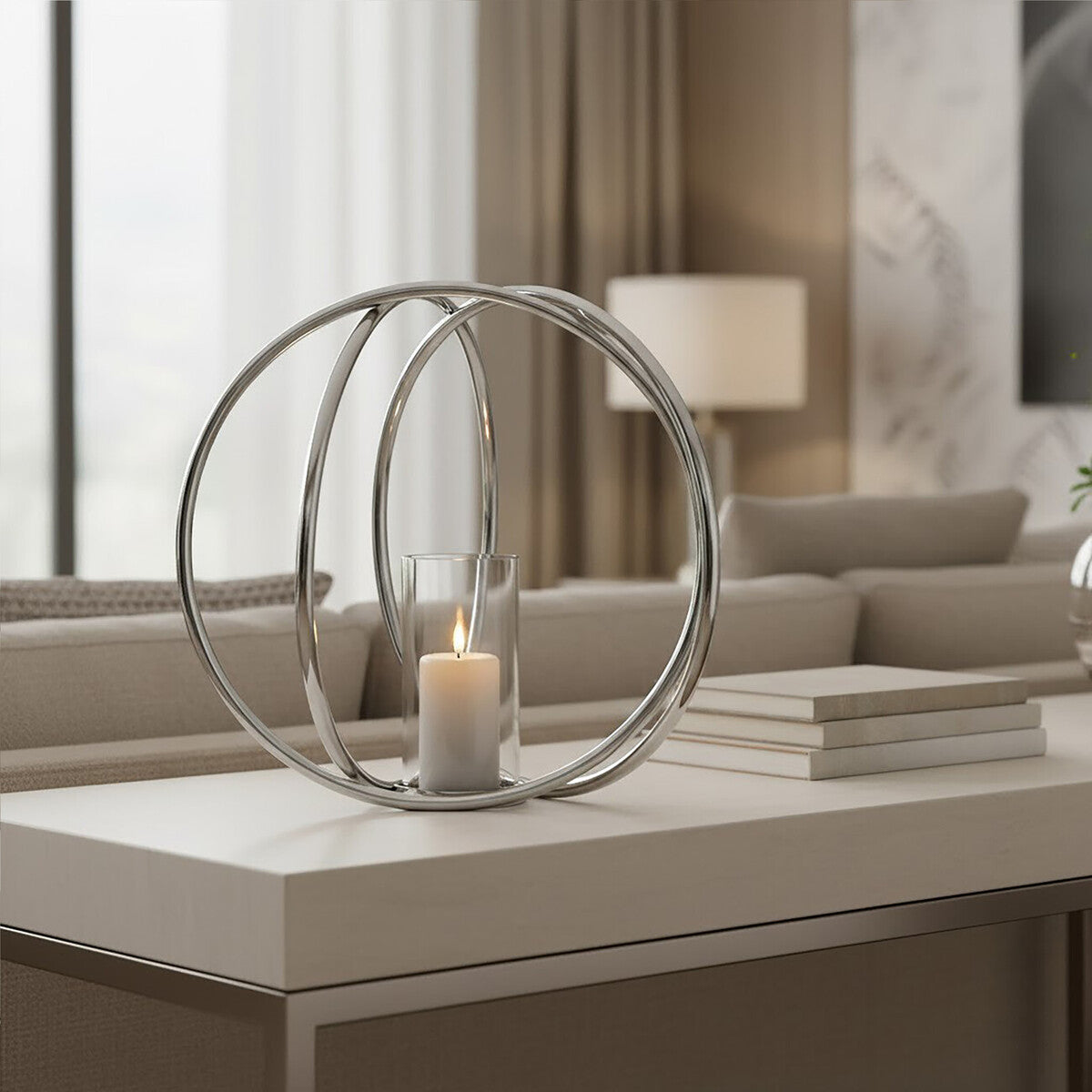 Orsina Aura Large Silver Pillar Candle Holder – Hand-Cast Aluminium