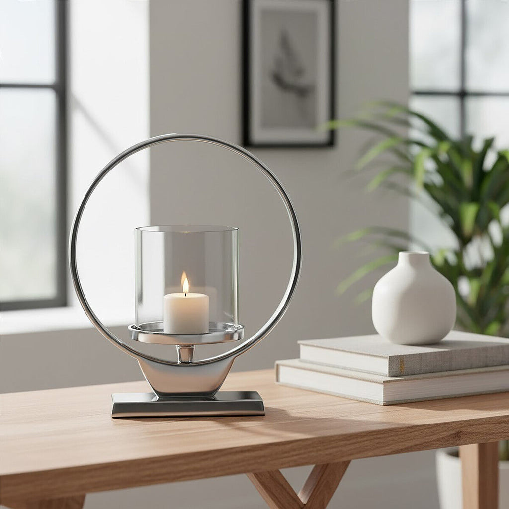 Orsina Cirqua Small Silver Finish Candle Holder | Polished Aluminium