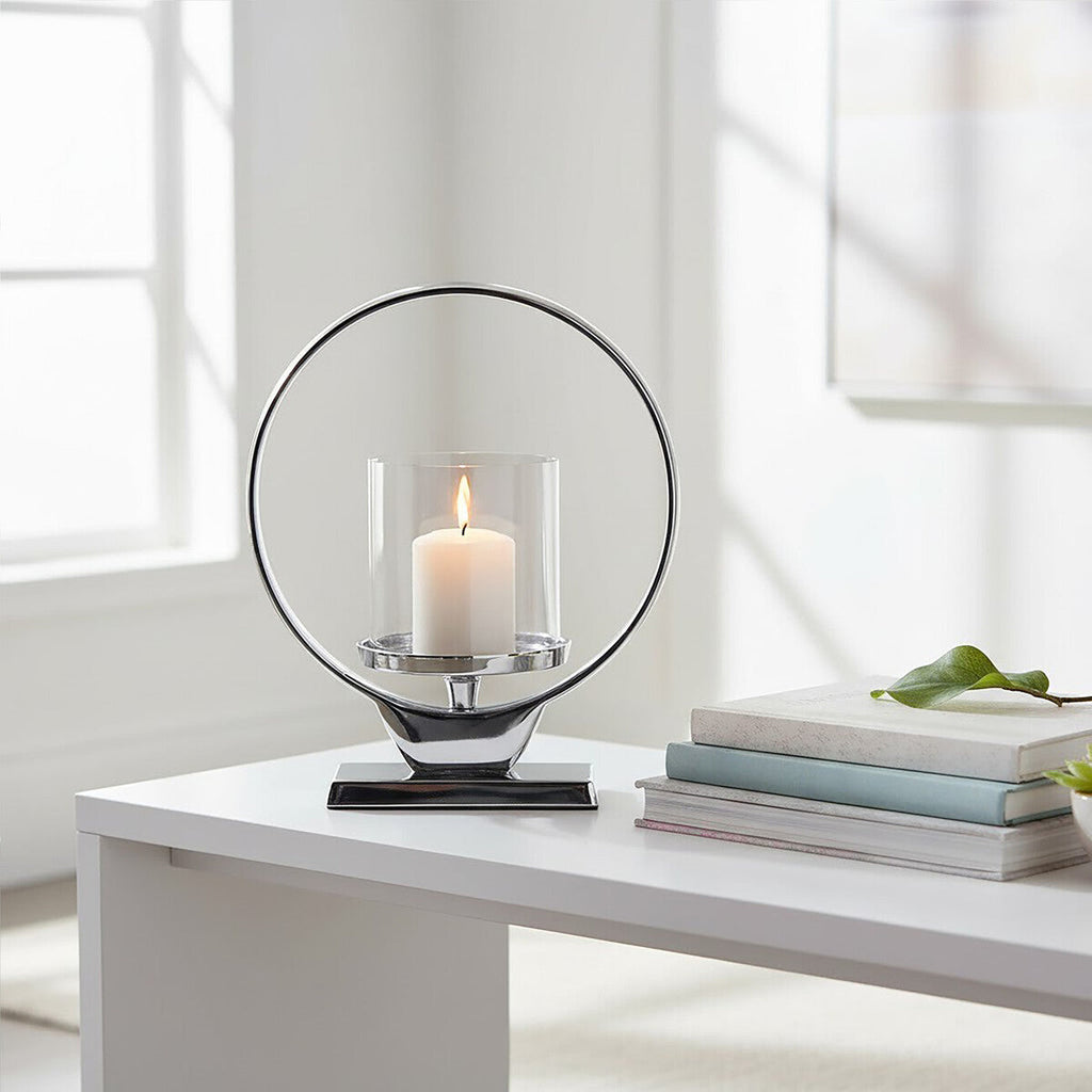 Orsina Cirqua Small Silver Finish Candle Holder | Polished Aluminium