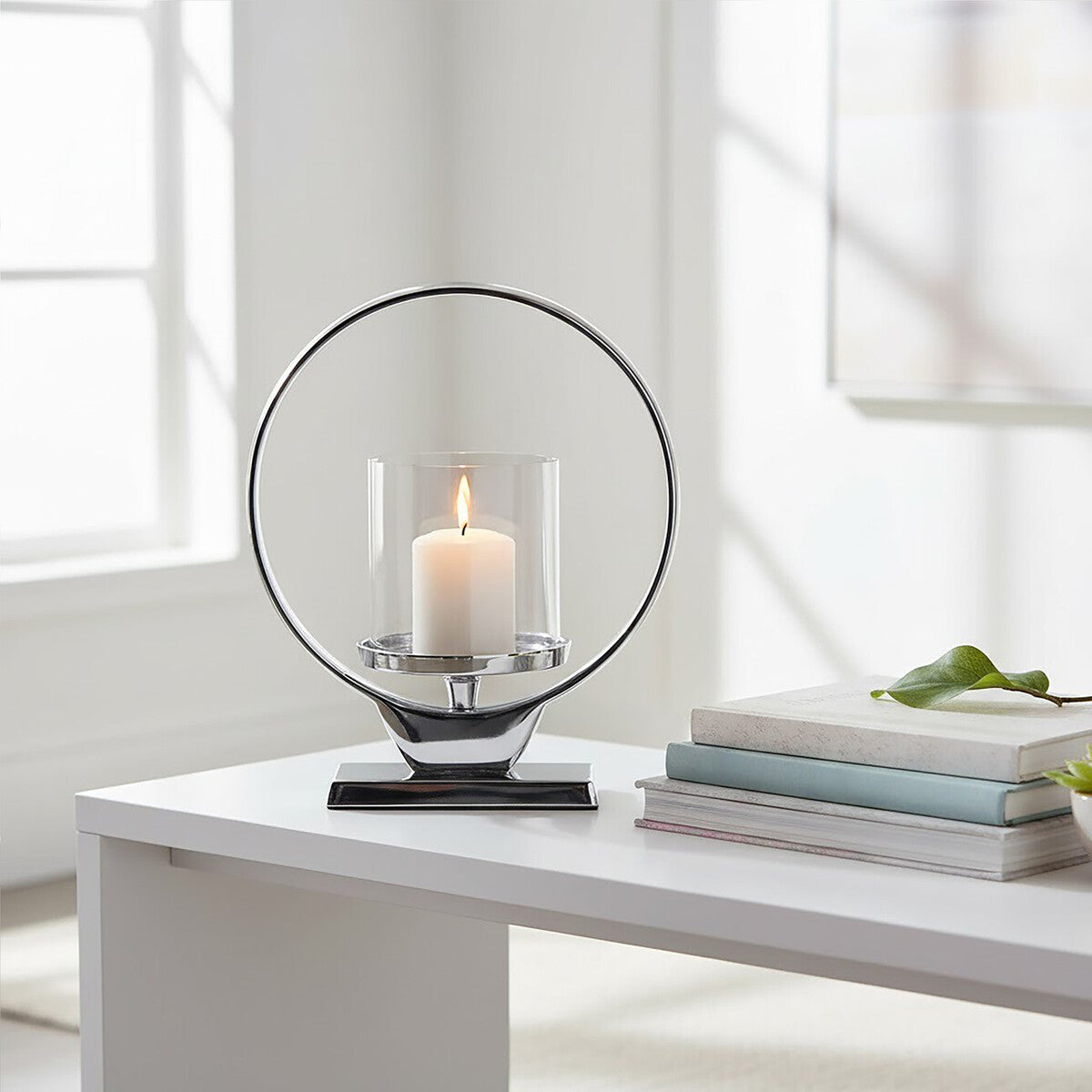 Orsina Cirqua Small Silver Finish Candle Holder | Polished Aluminium
