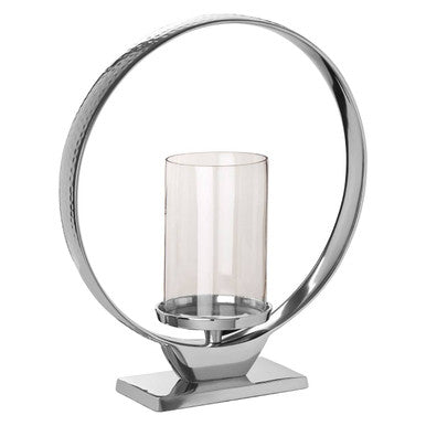 Orsina Cirqua Silver Candle Holder – Medium Polished Aluminium Pillar