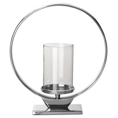 Orsina Cirqua Silver Candle Holder – Medium Polished Aluminium Pillar
